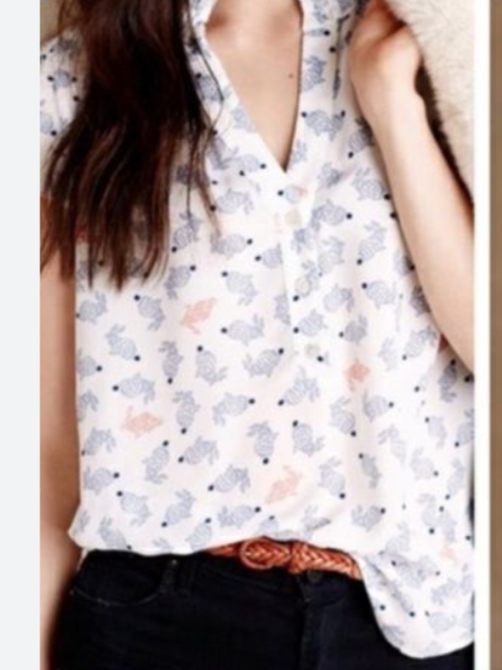 ANTHROPOLOGIE MAEVE Hop Around Bunny Rabbit Top Cap Sleeves Flowy Size 4